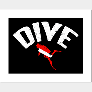 Funny Scuba Diving Dive Down Flag Awesome Marine Diver Gifts Posters and Art